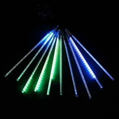 Гирлянда Тающие Сосульки 10шт по 50см, 24В, 600 Разноцветных Светодиодов, Провод Черный ПВХ, IP55