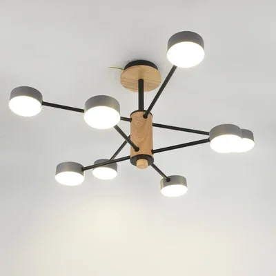 Люстра под лампу GCHL-8GX53-M Серая+Дерево Элизиум