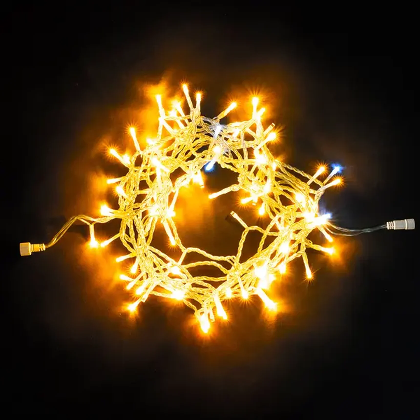 Гирлянда Нить 10м Желтая с Мерцанием Белого Диода 24В, 100 LED, Провод Прозрачный ПВХ, IP54