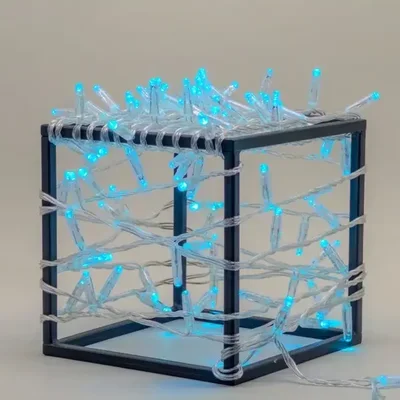 Гирлянда Нить с Колпачком 10м Небесно-Голубая 220В, 100 LED, Провод Прозрачный ПВХ, IP65