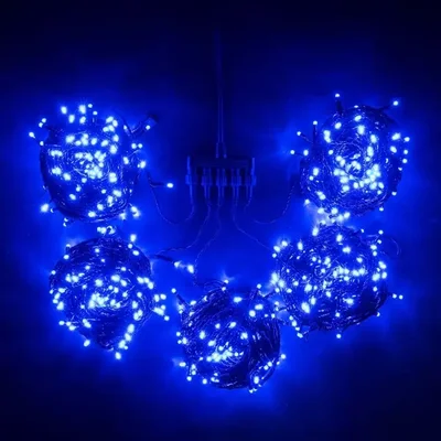 Комплект 5 Синих Нитей по 20м с Мерцанием, 1000 LED, Провод Черный ПВХ, IP54