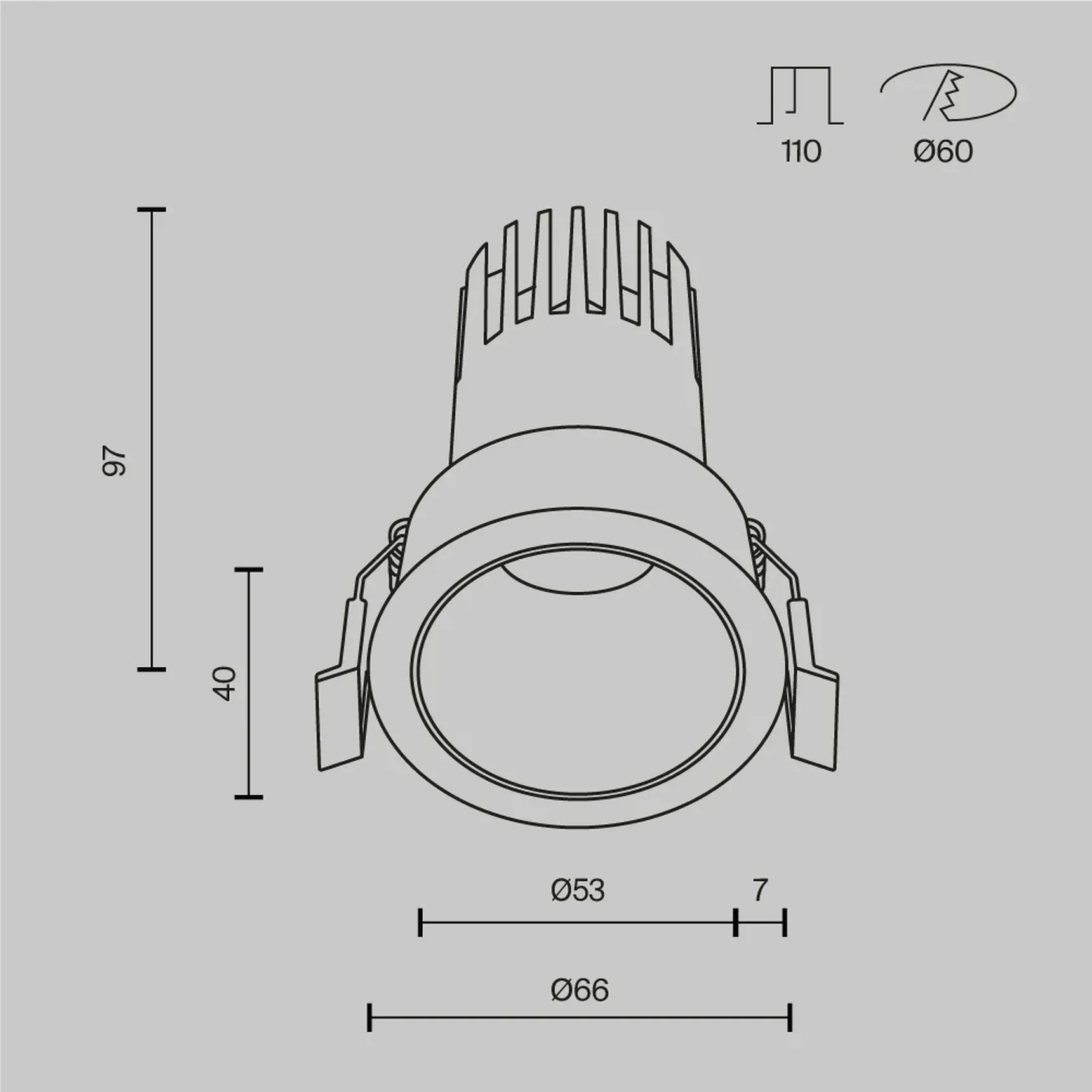 Встраиваемый светильник Dip Height+ 3000K 10Вт 50°, DL116-10W-3K-B