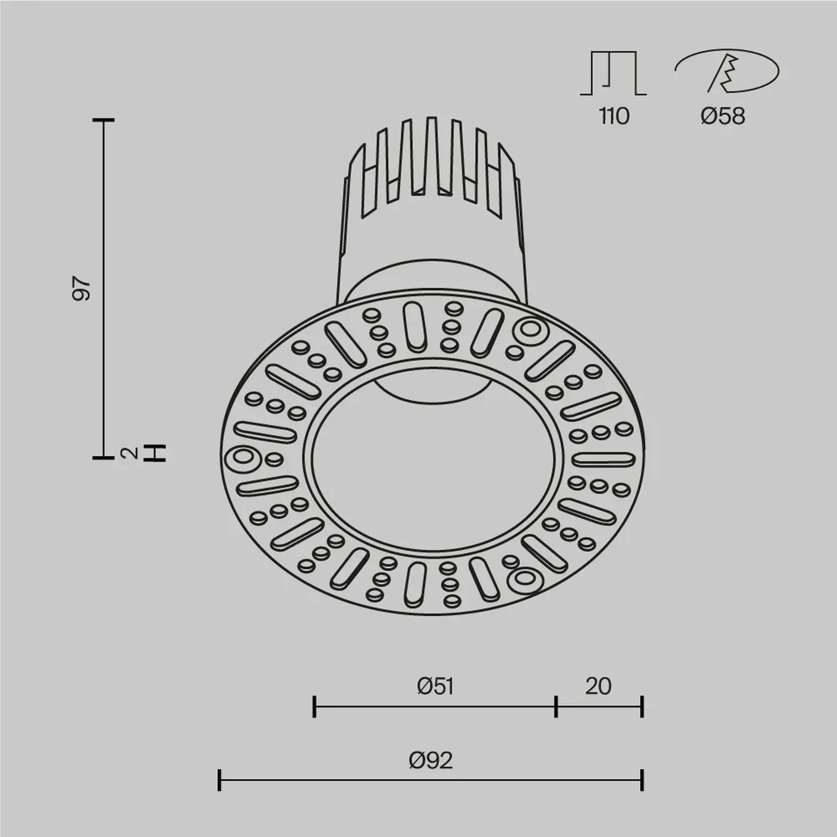 Встраиваемый светильник Dip Height+ 3000K 10Вт 50°, DL120-10W-3K-TRS-B
