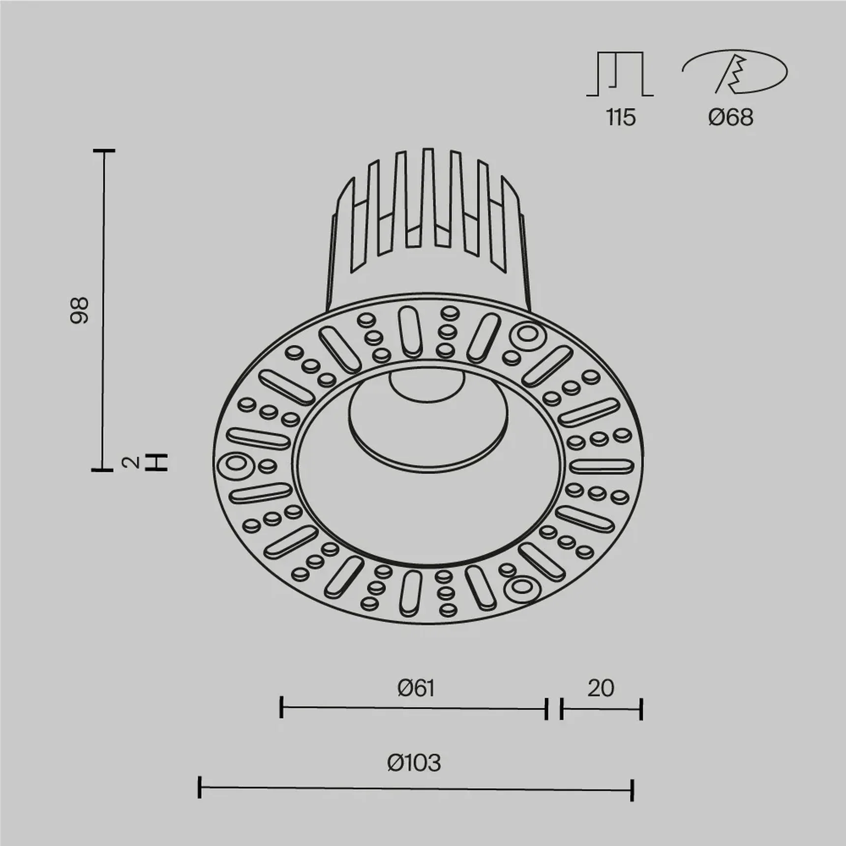 Встраиваемый светильник Dip Height 3000K 15Вт 50°, DL121-15W-3K-TRS-B