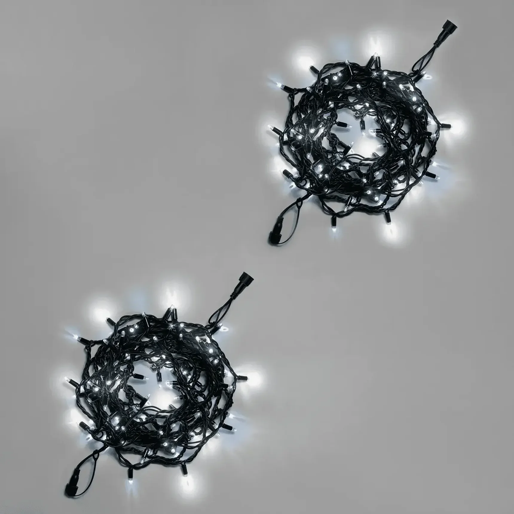 Нить 10м, 100 LED, соединяемая, с мерцанием, 220В, IP65, чёрный резиновый провод 3.3мм, БЕЛЫЙ