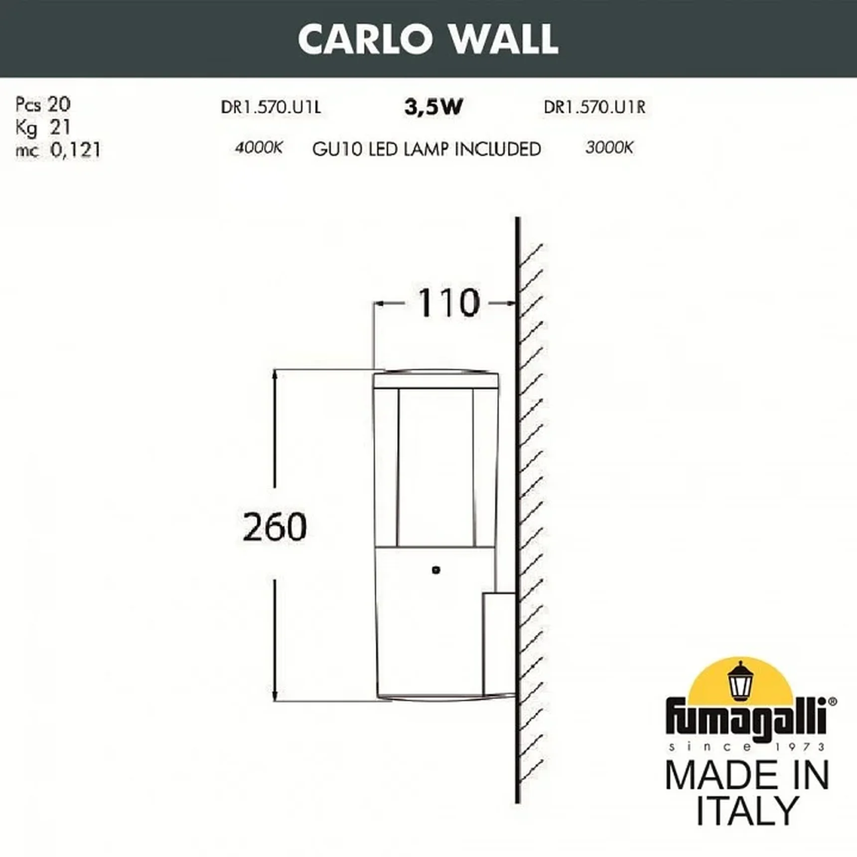 Светильник на штанге Carlo DR1.570.000.WXU1L