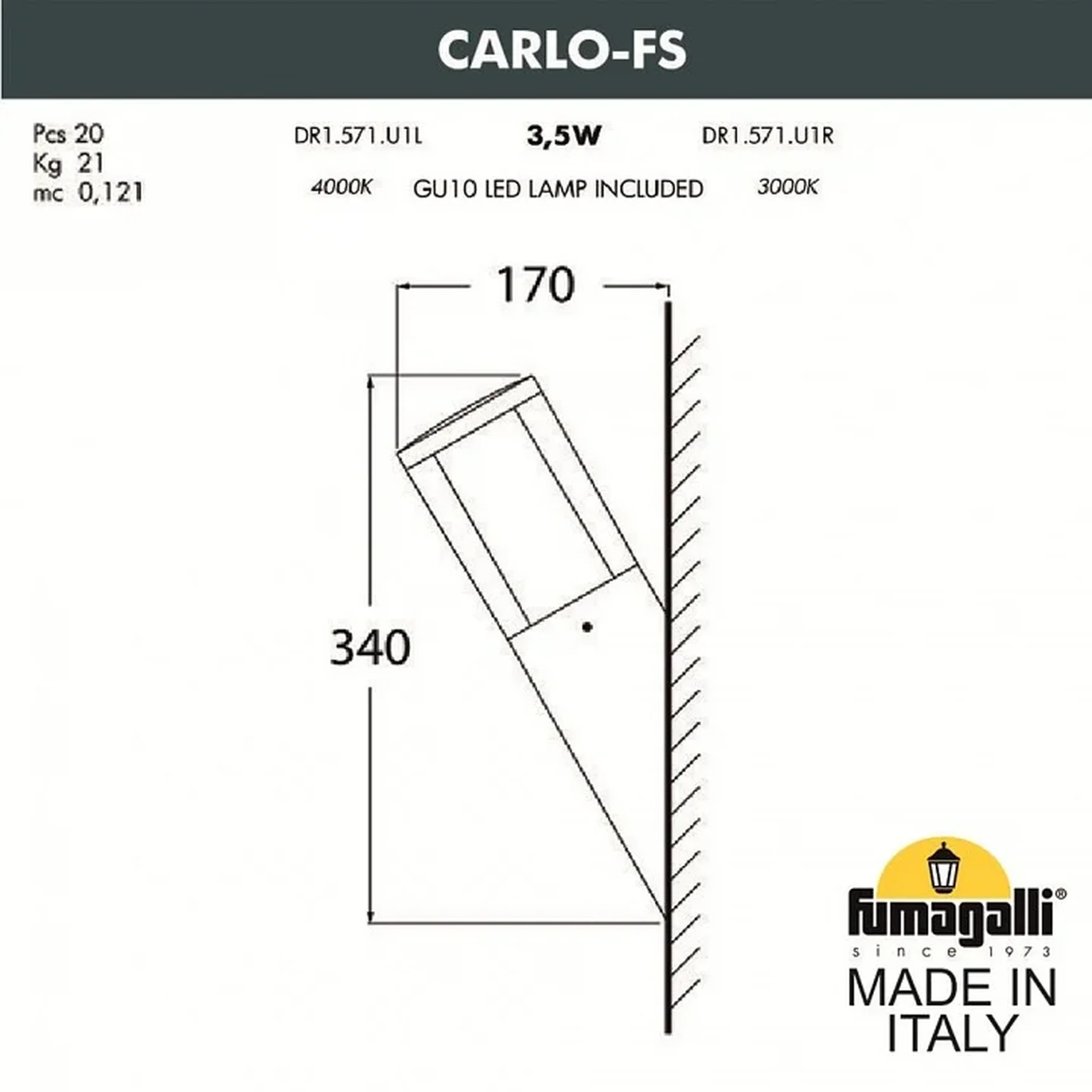 Светильник на штанге Carlo DR1.571.000.WXU1L