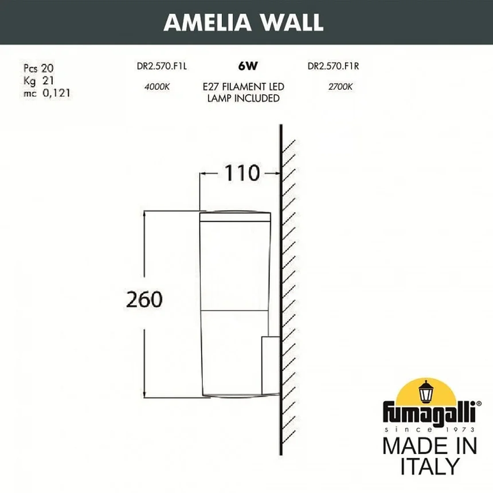 Светильник уличный настенный FUMAGALLI AMELIA WALL DR2.570.000.WYE27
