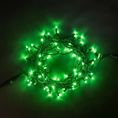 Гирлянда Нить 10м Зеленая 220В, 75 LED, Провод Черный Каучук, IP65