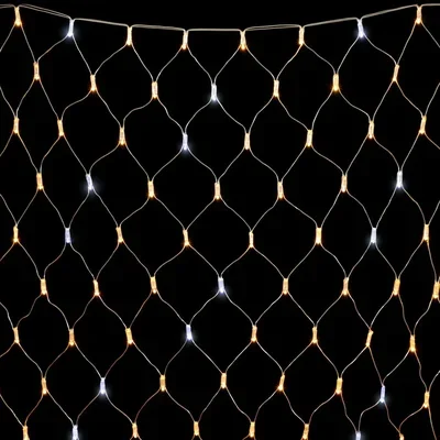 Светодиодная Сеть с Колпачком 2 x 2 м Тепло-Белая с Мерцанием Белого Диода 220В, 256 LED, Провод Прозрачный ПВХ, IP65