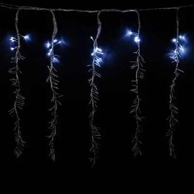 Гирлянда Бахрома с Эффектом Бегущий Огонь 2 x 1 м Бело-Розовая 24В, 320 LED, Провод Прозрачный Силикон, IP65