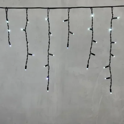 Гирлянда Бахрома 3,1 x 0,5 м Белая с Мерцанием Белого Диода 220В, 120 LED, Провод Черный Каучук, IP65