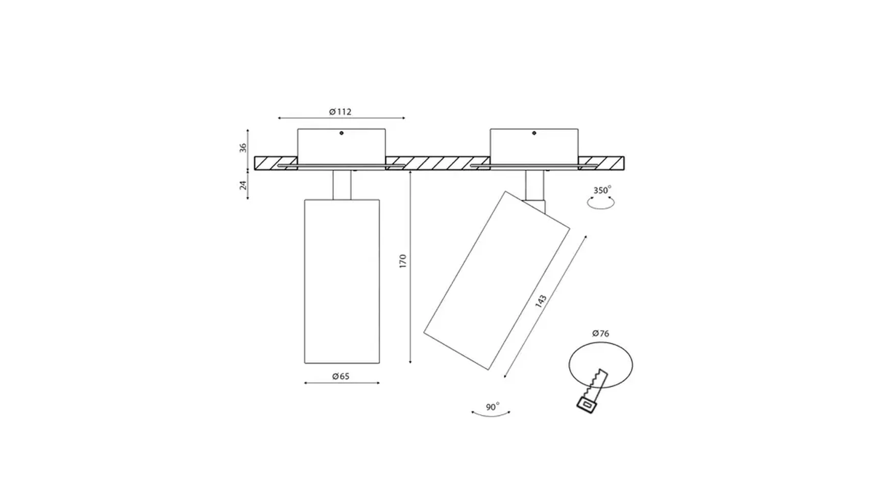 Крепление сменное М1 для светильников VILLY, поворотное встраиваемое в гипсокартон, цвет Черный, VL-M1-BL