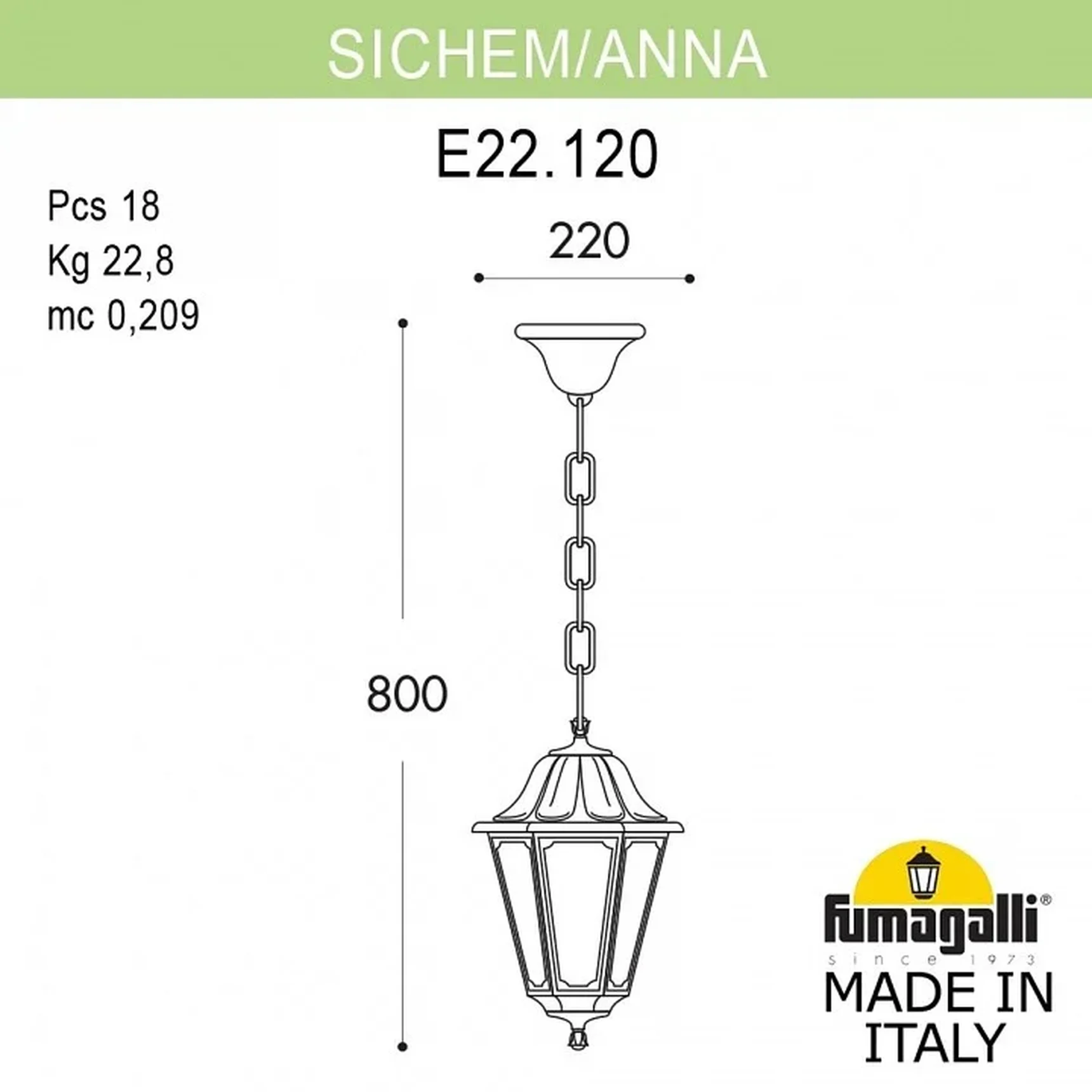 Светильник уличный подвесной FUMAGALLI SICHEM/ANNA E22.120.000.BXE27