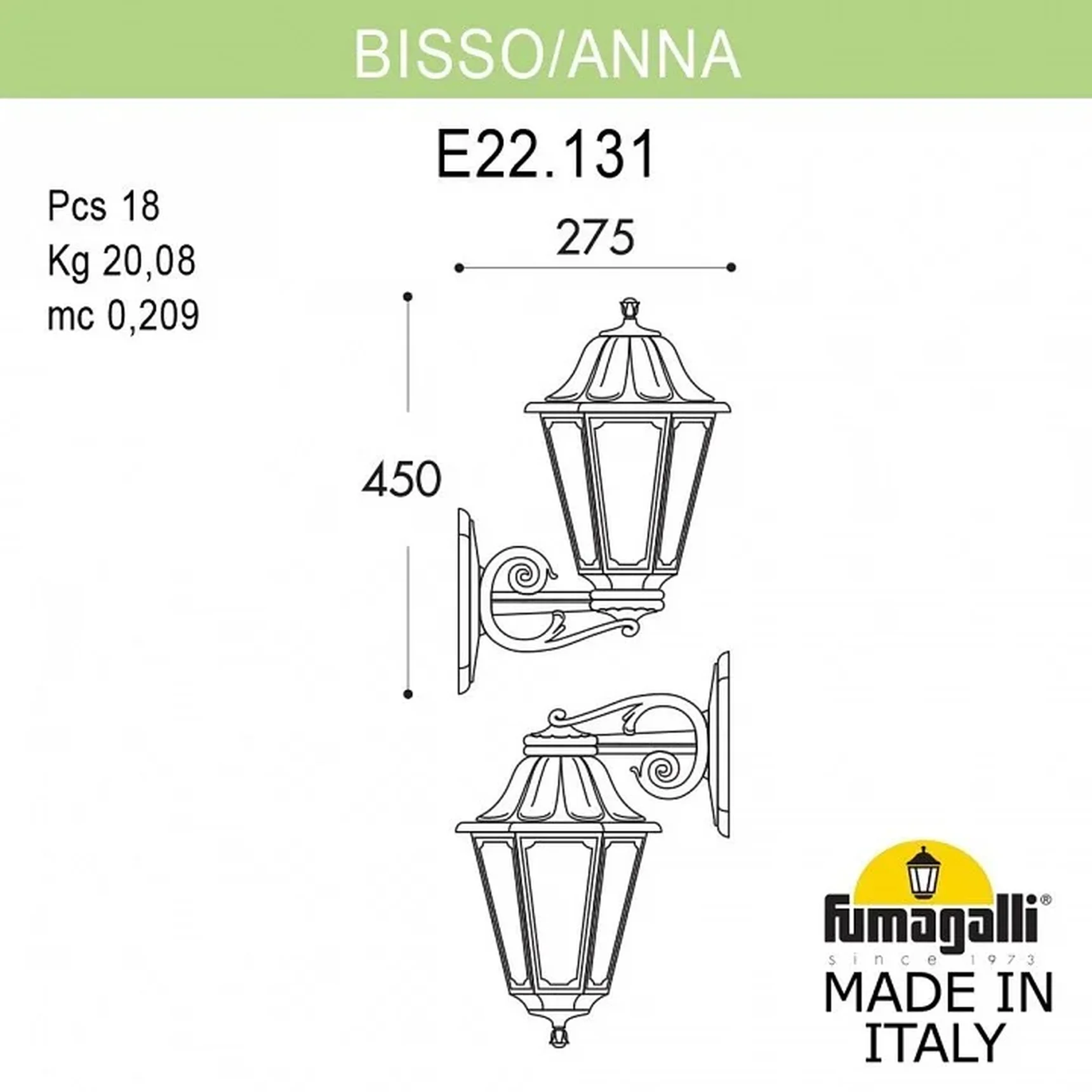 Светильник уличный настенный FUMAGALLI BISSO/ANNA E22.131.000.BYE27DN