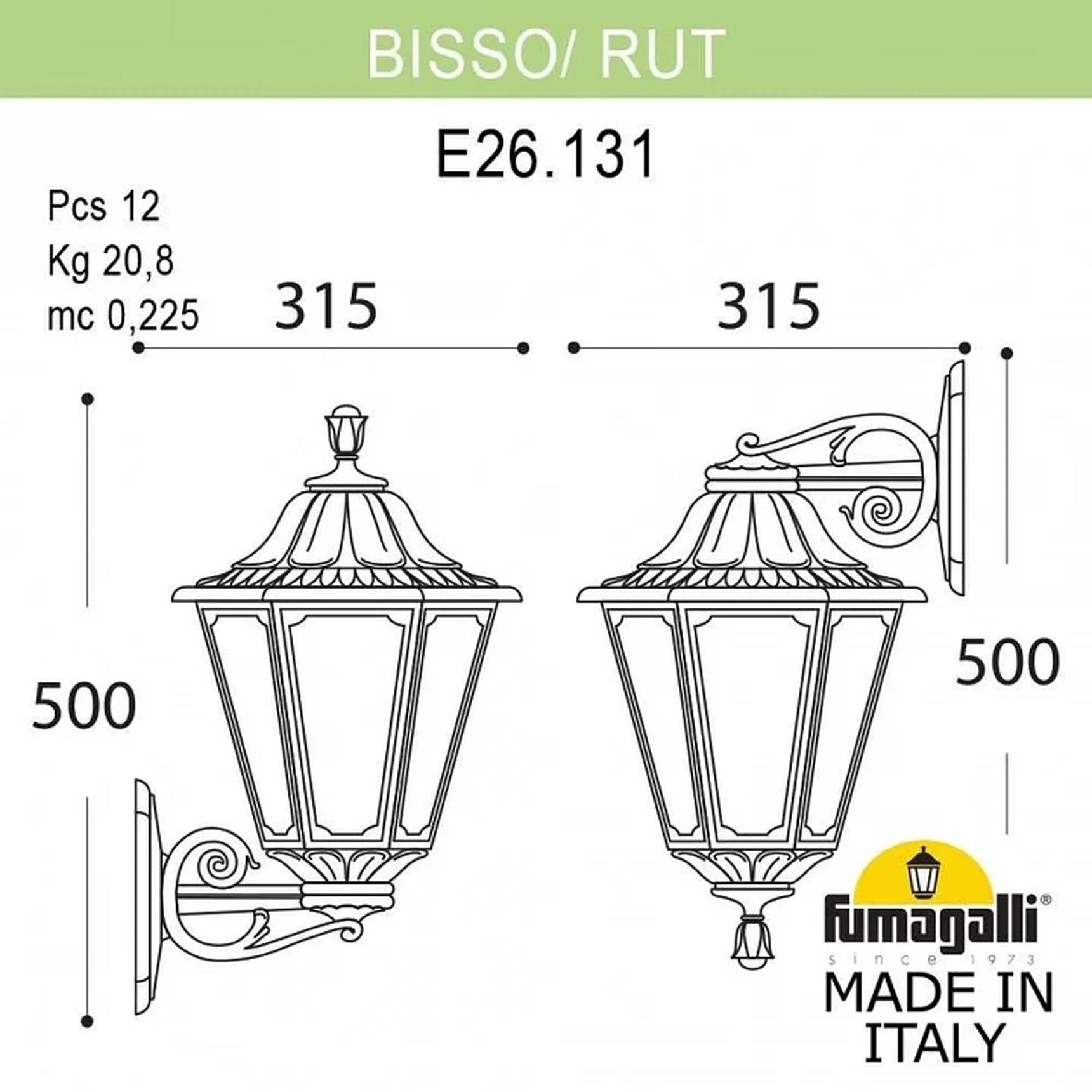 Светильник уличный настенный FUMAGALLI BISSO/RUT E26.131.000.BYE27