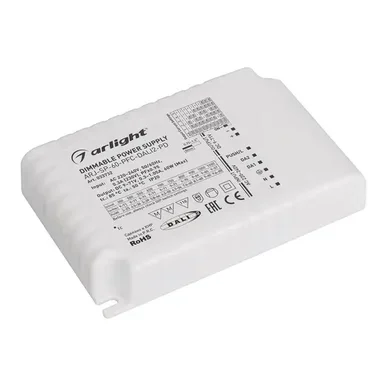 Блок питания ARJ-SP-60-PFC-DALI2-PD (60W, 9-71V, 0.35 -1.05A) (Arlight, IP20 Пластик, 5 лет)