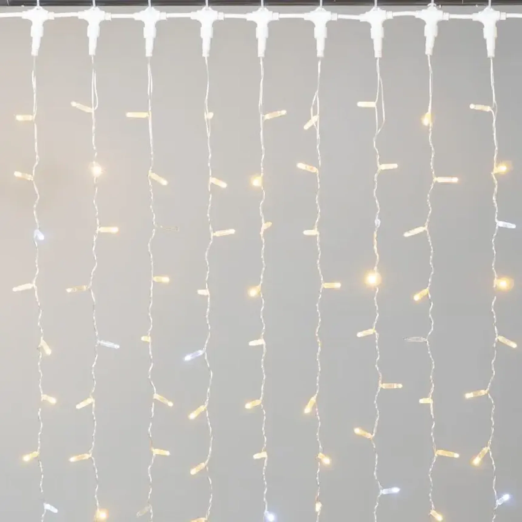 Гирлянда Занавес с Колпачком 2х3 м Тепло-Белый с Мерцанием Белого Диода 220В, 600 LED, Провод Прозрачный ПВХ, IP65