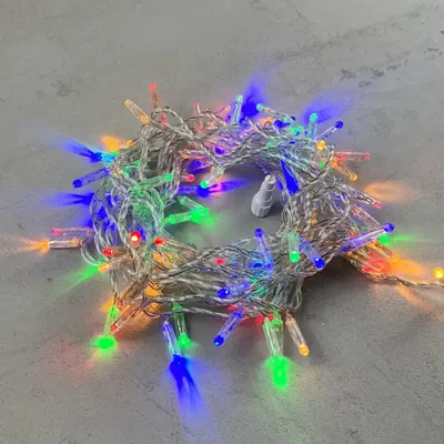 Гирлянда Нить с Колпачком 10м Разноцветная 220В, 100 LED, Провод Прозрачный ПВХ, IP65