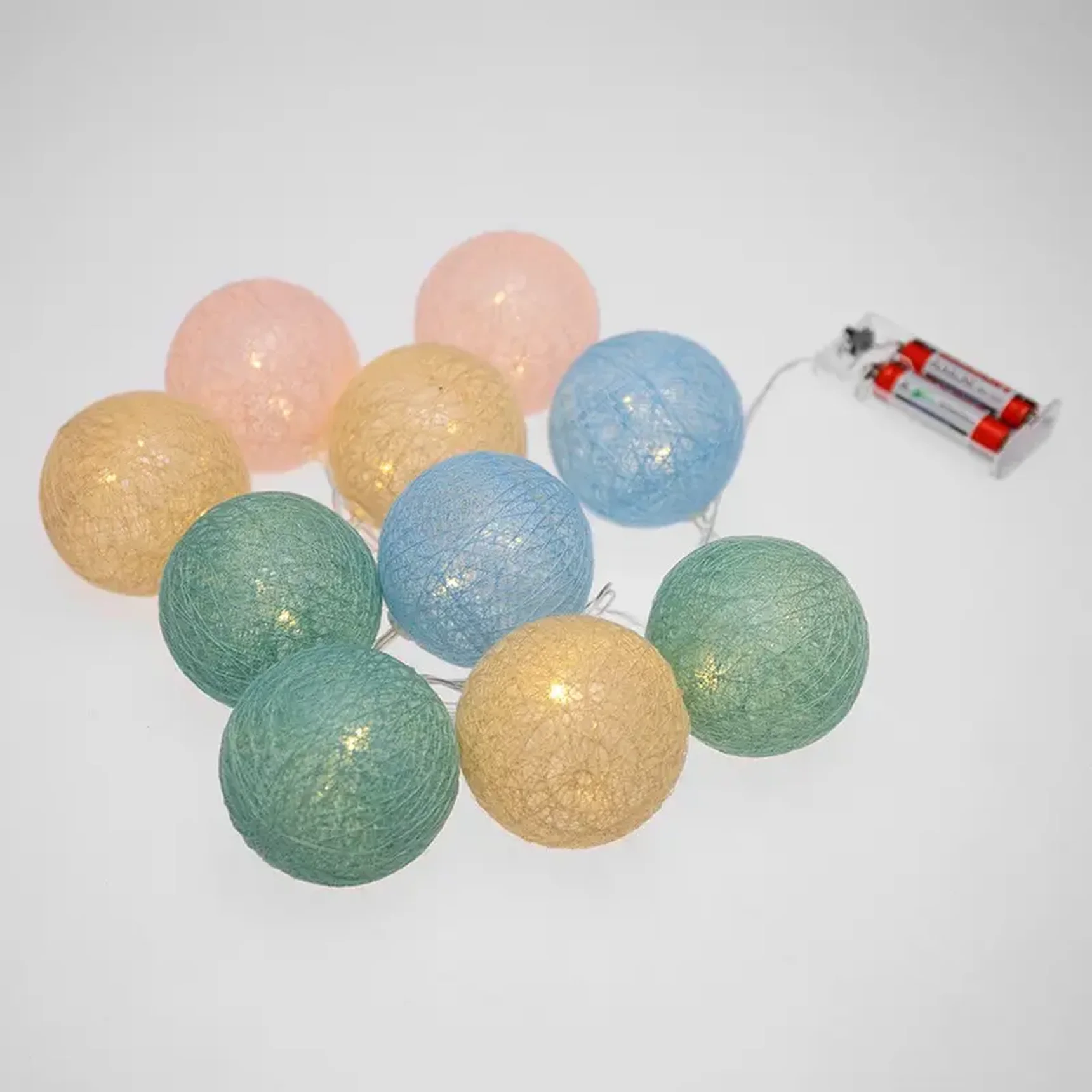 Тайские фонарики Пудра 1,5 м, прозрачный ПВХ, 10 LED, теплый белый, питание 2 х АА (батарейки не в комплекте)