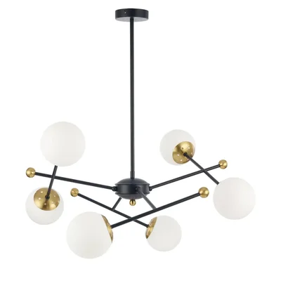 6581/6 MODERNI LN25 черный, золотой/белый металл /стекло Люстра потолочная E14 6*40W 220V MELODY