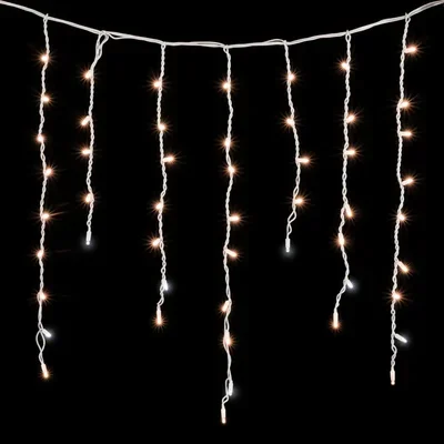 Гирлянда Бахрома 3,2 x 0,9 м Экстра Тепло-Белая с Мерцанием Белого Диода 220В, 168 LED, Провод Белый Каучук, IP65