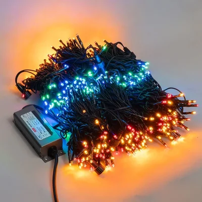 Комплект 3 Разноцветных Нити по 20м, 600 LED, Провод Черный Каучук 2,3мм, IP54