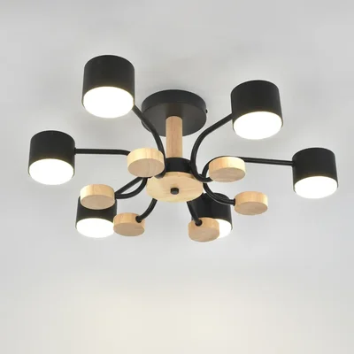 Люстра под лампу GCHL-6GX53-M Черная+Дерево Альберо