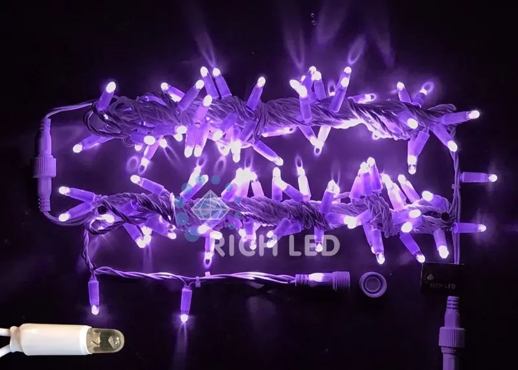 Светодиодная гирлянда 100 LED, IP65, для улицы, провод белый, Свечение: постоянное, RL-S10C-220V-CW/P