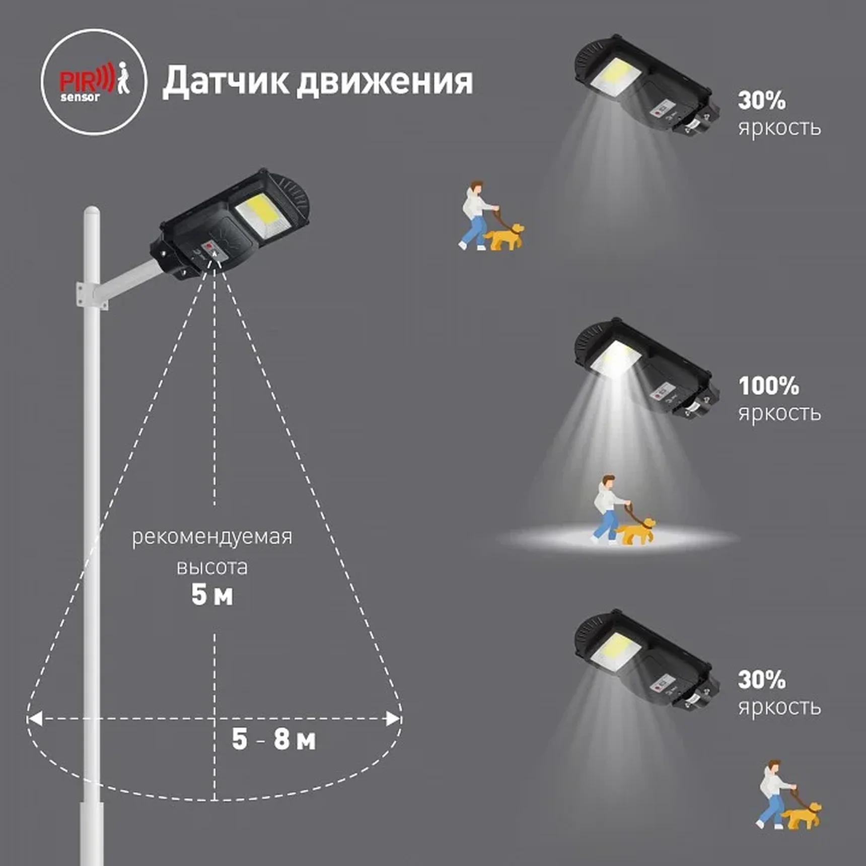 Консольный светильник на солнечной батарее,COB,20W,с датч. движения, ПДУ, 450 lm, 5000K, IP65