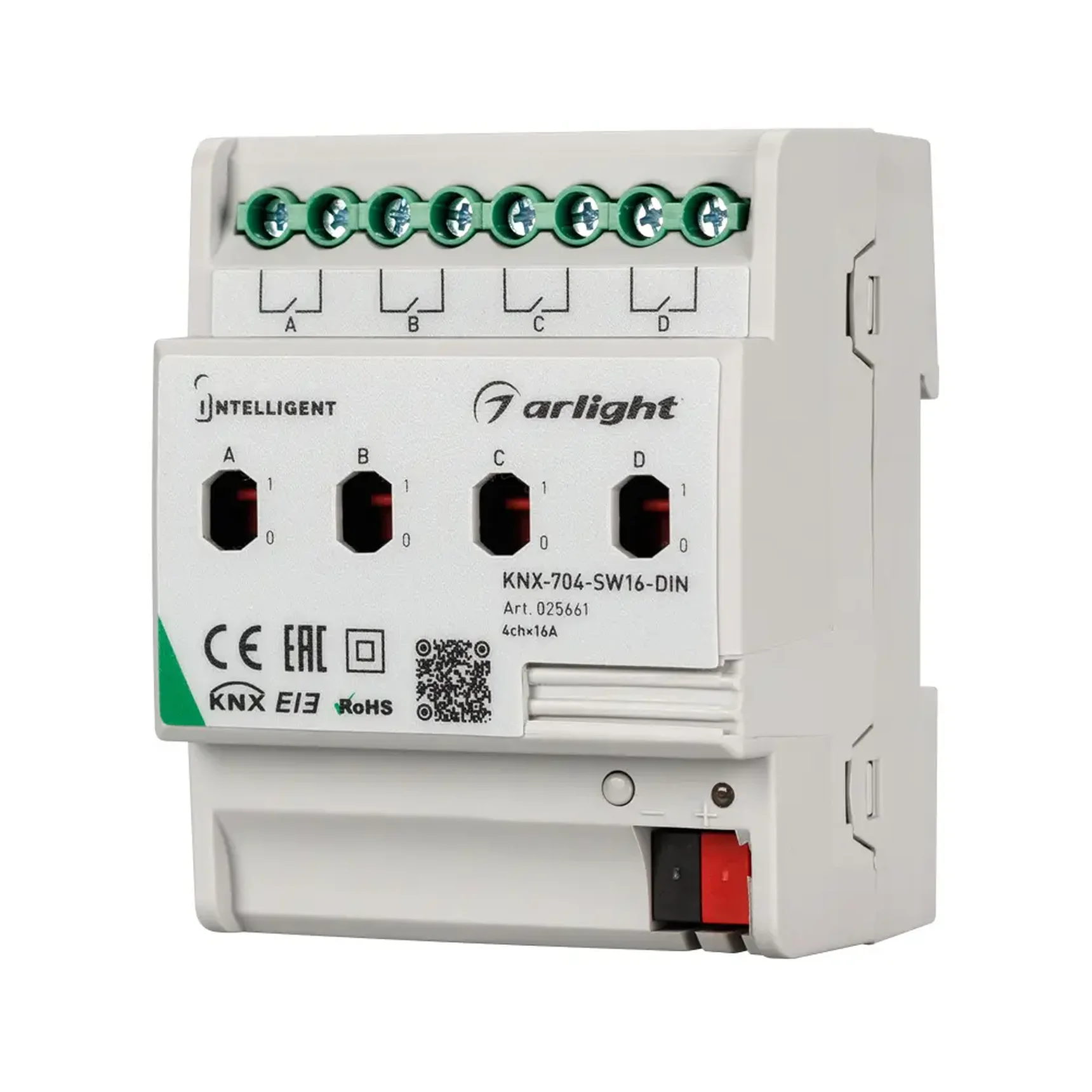 INTELLIGENT ARLIGHT Релейный модуль KNX-704-SW16-DIN (BUS, 4x16A) (Arlight, IP20 Пластик, 2 года)