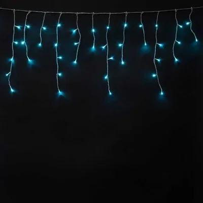 Гирлянда Бахрома на Батарейках 3 х 0,5 м Аква, 100 LED, Провод Прозрачный Силикон, IP65