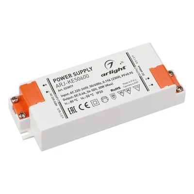 Блок питания ARJ-KE50600 (30W, 600mA, PFC) (Arlight, IP20 Пластик, 5 лет)