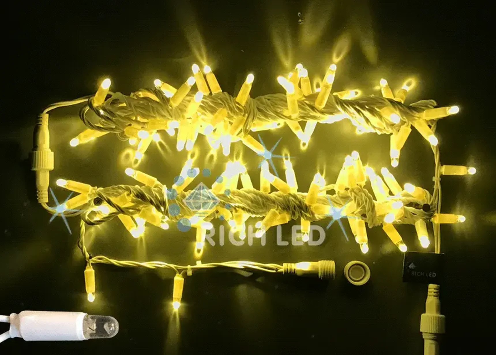 Светодиодная гирлянда 100 LED, IP65, для улицы, провод белый, Свечение: мерцание, RL-S10CF-220V-CW/Y