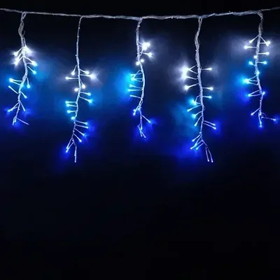 Гирлянда Бахрома с Эффектом Бегущий Огонь 1,75 x 0,4 м Бело-Синяя 24В, 320 LED, Провод Прозрачный Силикон, IP65