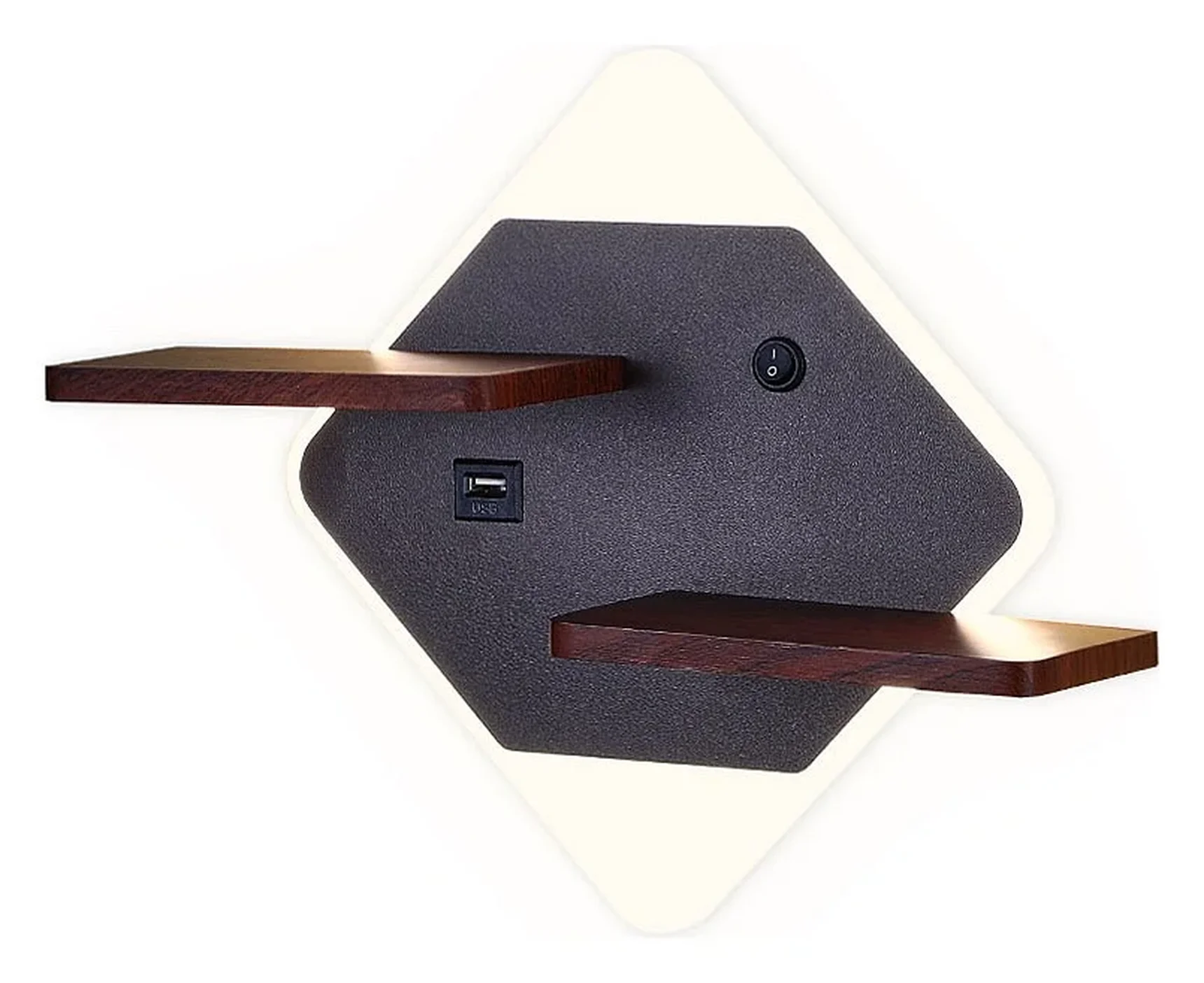 Настенный светодиодный светильник с выключателем, USB и полкой FW101 CF/WD кофе/дерево LED 3000K/4200K/6400K 12W 340*250*105