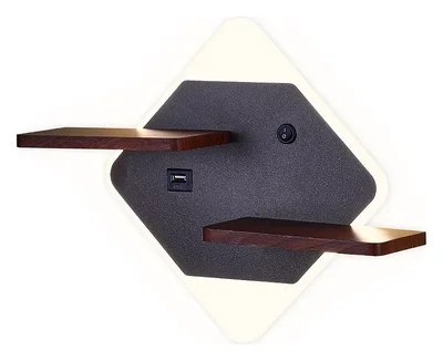 Настенный светодиодный светильник с выключателем, USB и полкой FW101 CF/WD кофе/дерево LED 3000K/4200K/6400K 12W 340*250*105
