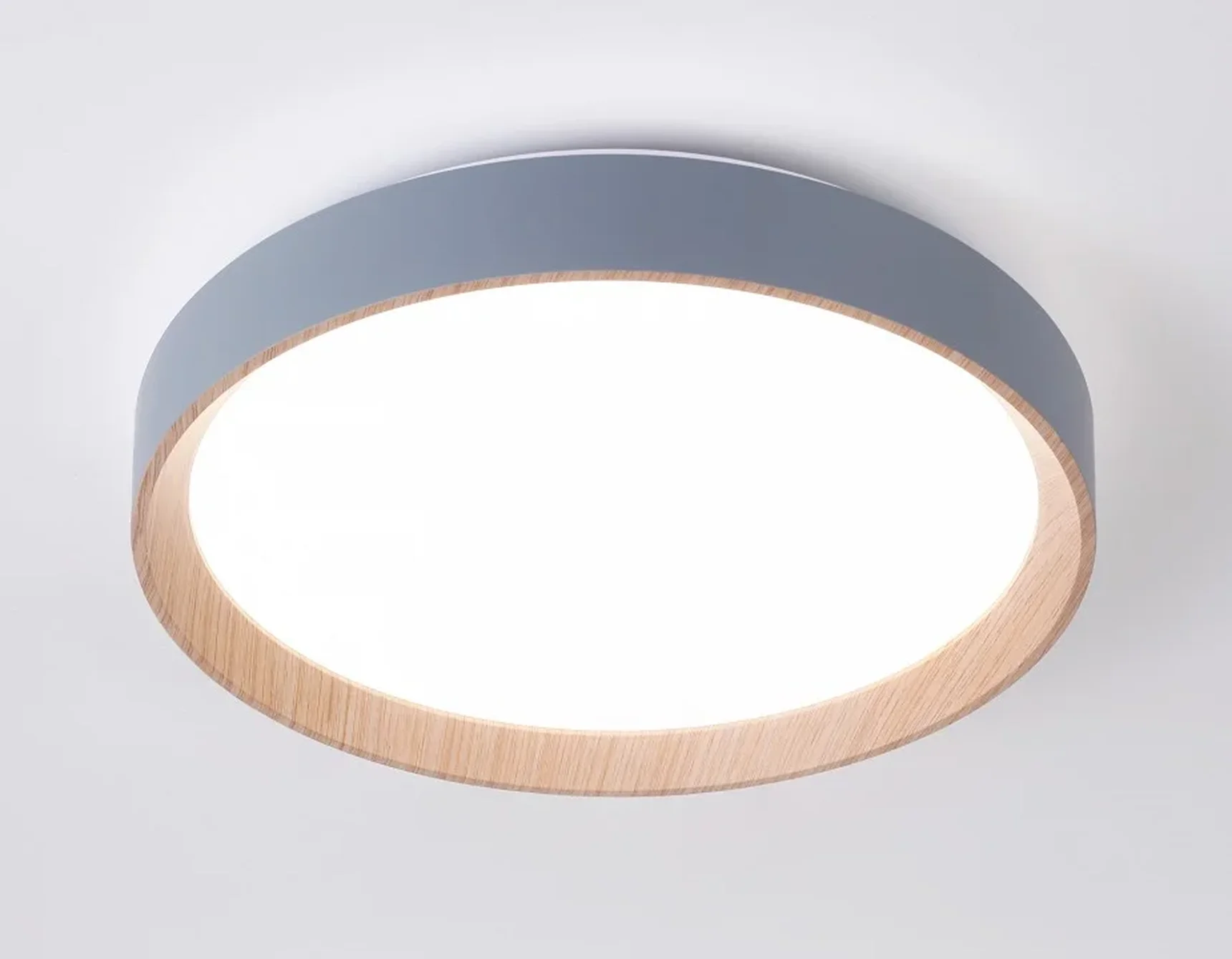 Потолочный светодиодный светильник с пультом FZ1320 GR/LWD серый/светлое дерево IP20 41W 3000-6400K D390*70 (ПДУ ИК)