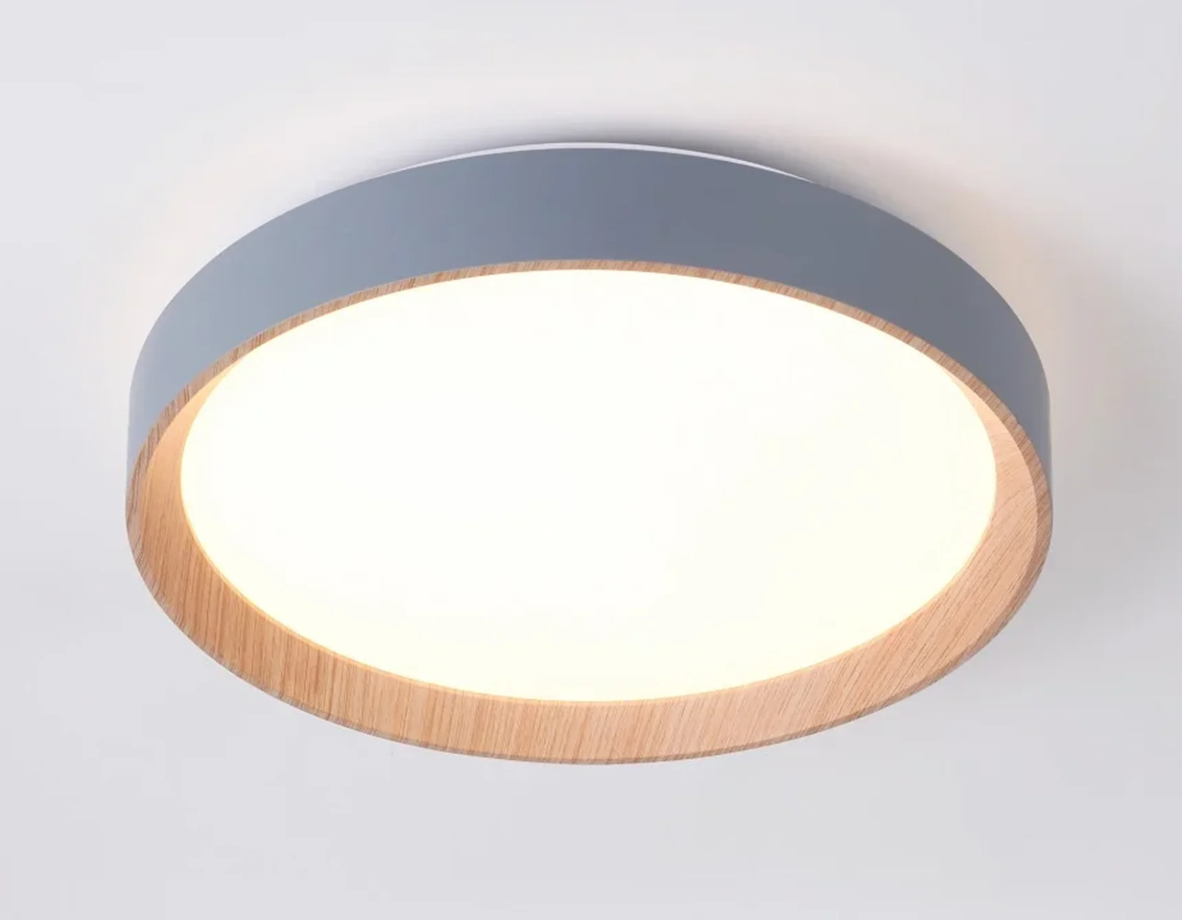 Потолочный светодиодный светильник с пультом FZ1320 GR/LWD серый/светлое дерево IP20 41W 3000-6400K D390*70 (ПДУ ИК)