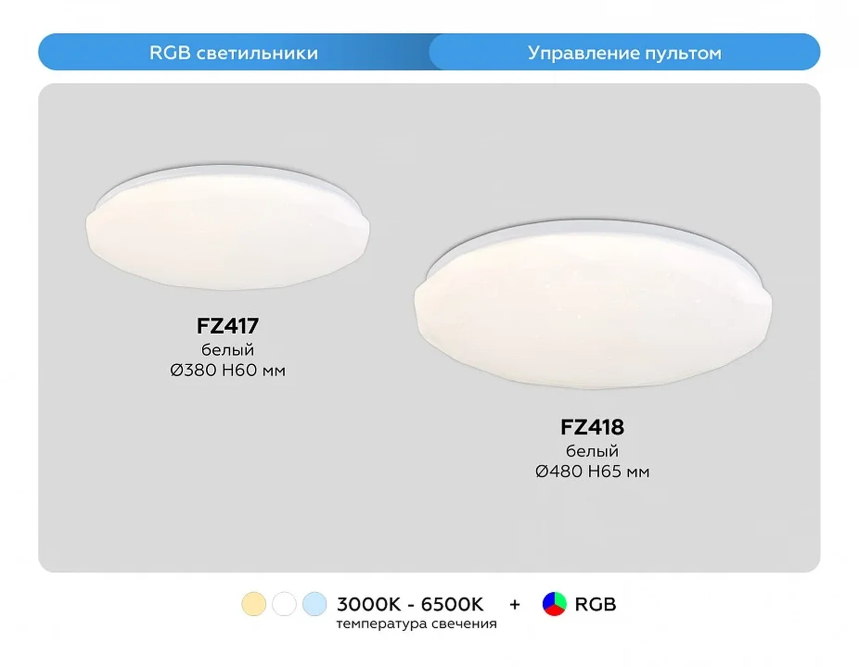 Светодиодный светильник RGB с пультом управления FZ417 WH белый IP20 46W 3000K-6500K+RGB D380*60 (ПДУ ИК)