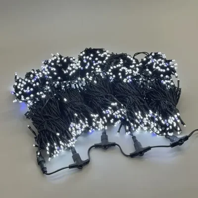 Комплект 5 Белых Нитей по 20м с Мерцанием Белого Диода, 1000 LED, Провод Черный Каучук 2,3мм, IP54