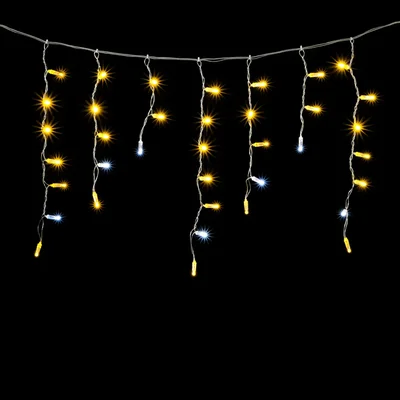 Гирлянда Бахрома с Колпачком 3,1 x 0,5 м Тепло-Белая с Мерцанием Белого Диода 220В, 120 LED, Провод Прозрачный ПВХ, IP65