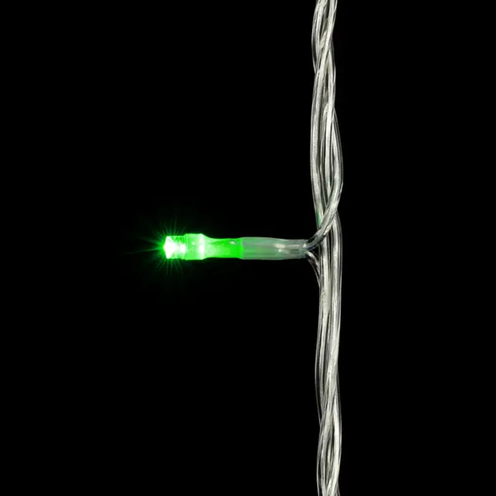 Гирлянда Нить 10м Зеленая с Мерцанием Белого Диода 24В, 100 LED, Провод Прозрачный ПВХ, IP54