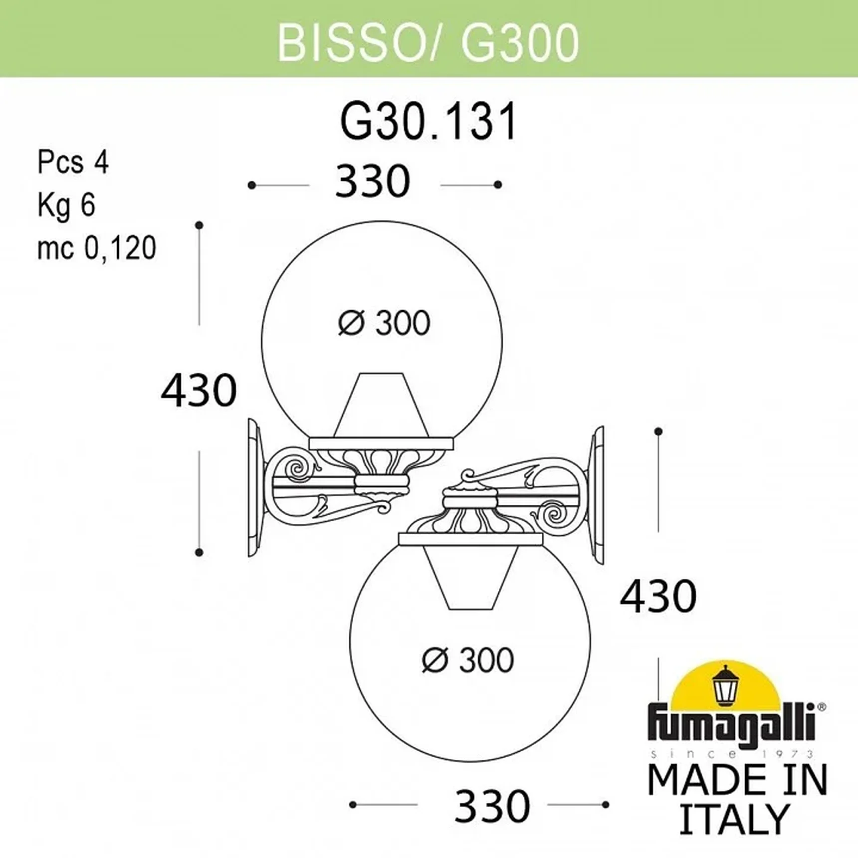 Светильник уличный настенный FUMAGALLI BISSO/G300 G30.131.000.BZE27