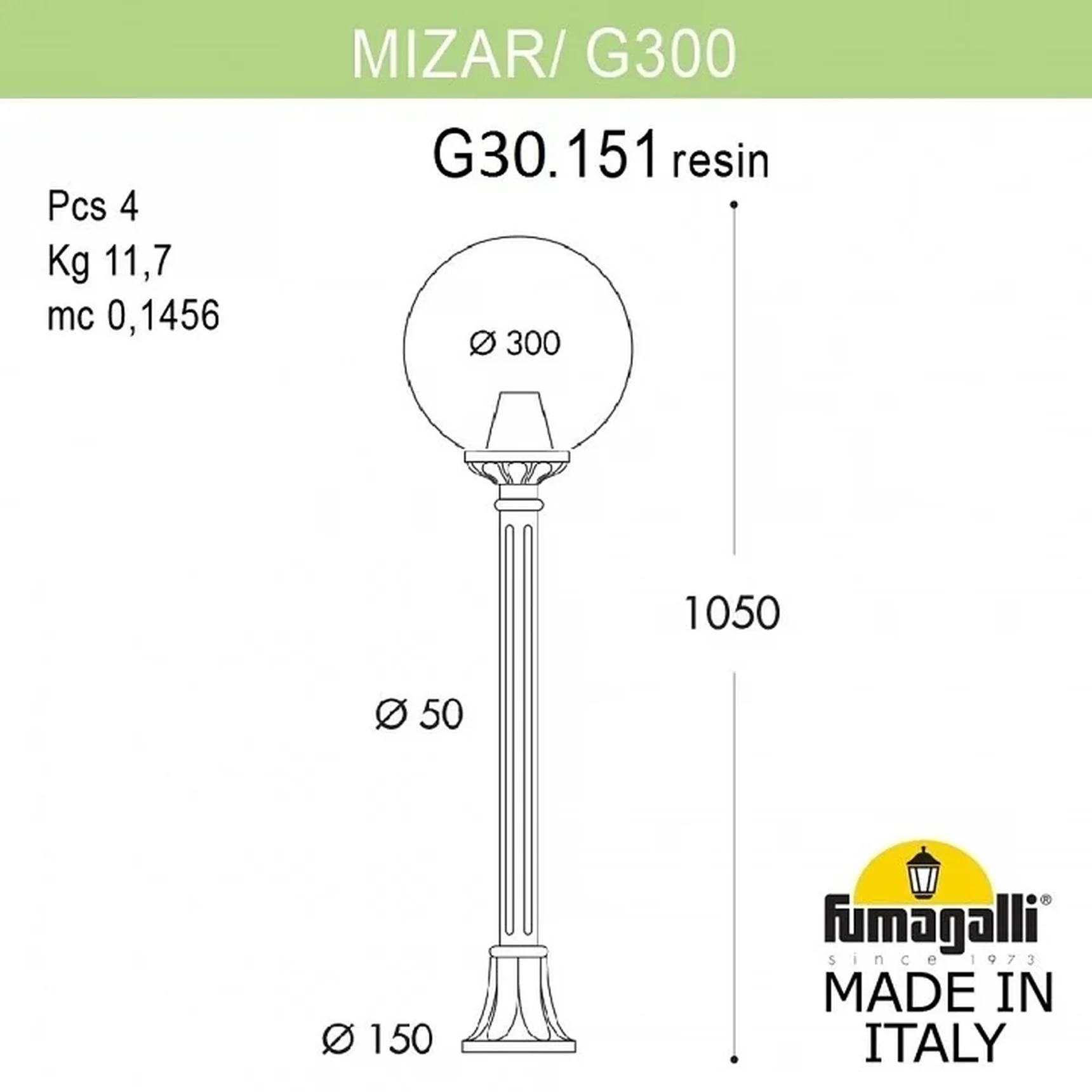 Садовый светильник-столбик FUMAGALLI MIZAR.R/G300 G30.151.000.WYE27