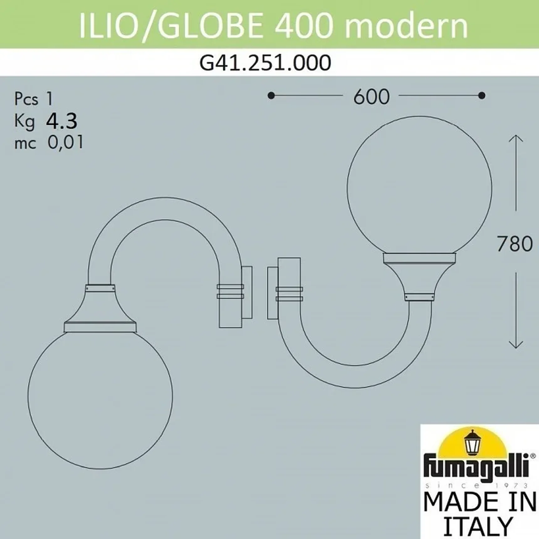 Светильник уличный настенный FUMAGALLI ILIO/GLOBE 400 modern G41.251.000.AZE27 Черный