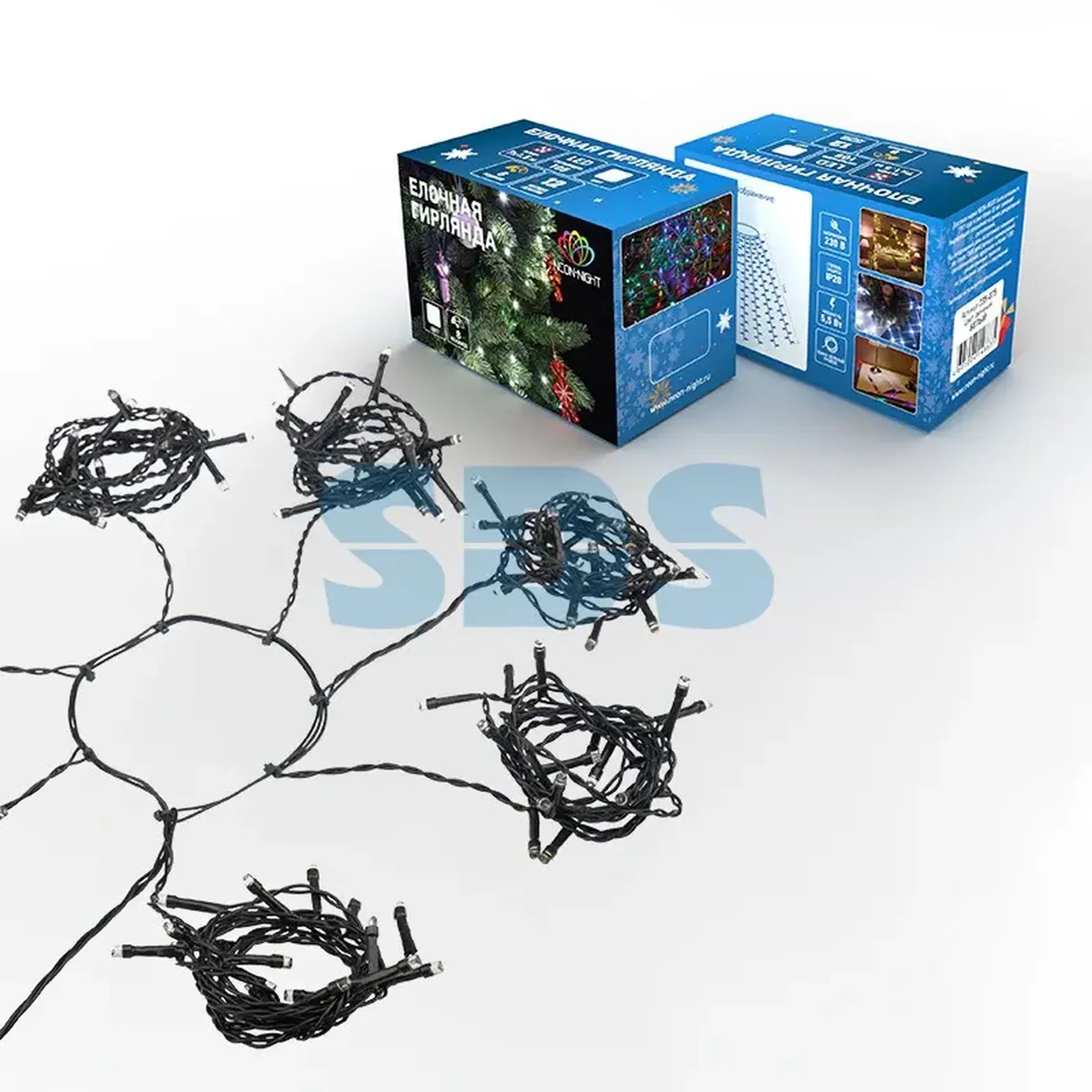 Елочная гирлянда с кольцом, 7 нитей по 1,5 метра, цвет диодов белый, не соединяется