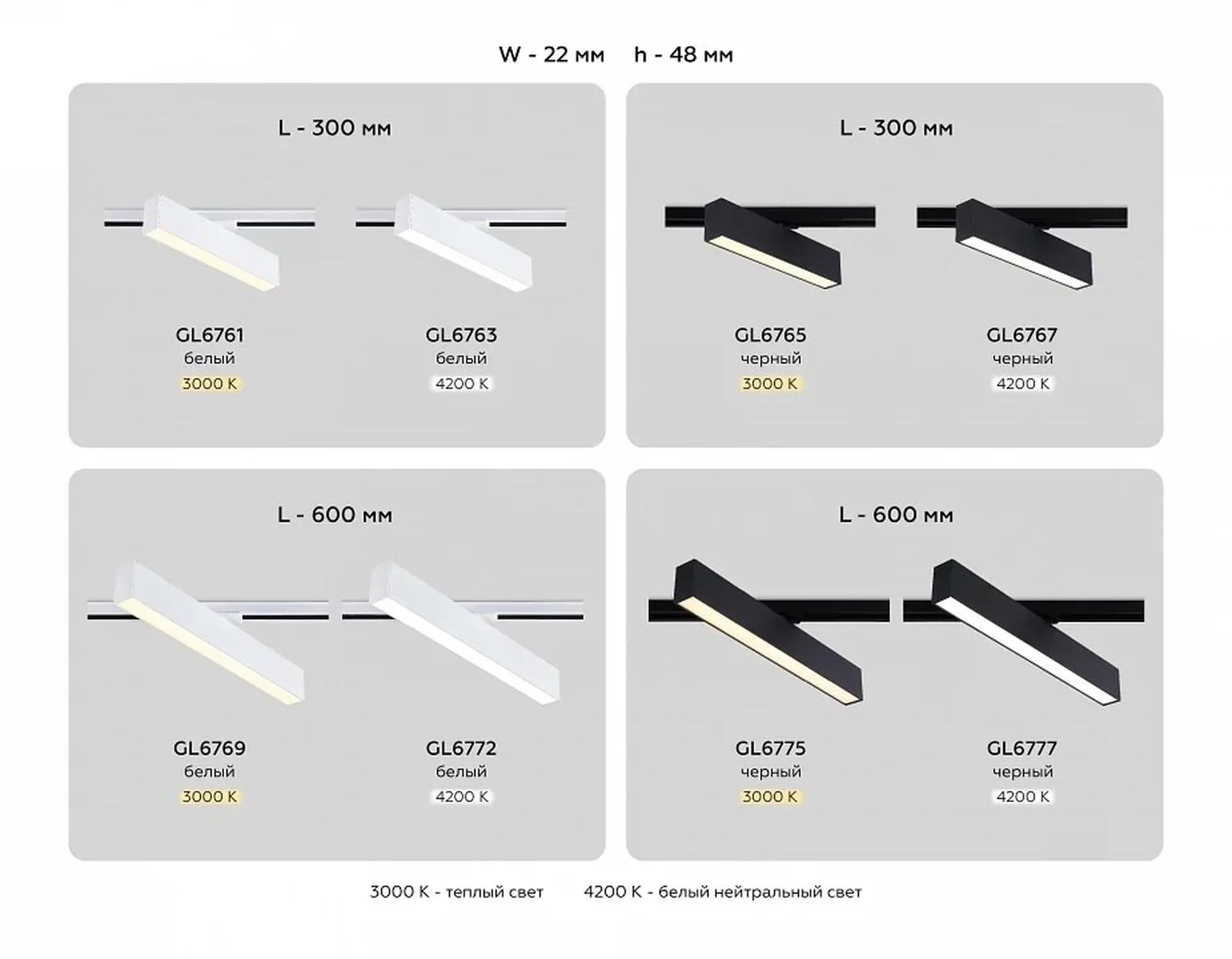 Светильник светодиодный трековый GL6772 WH белый LED 24W 4200K 600*22*48