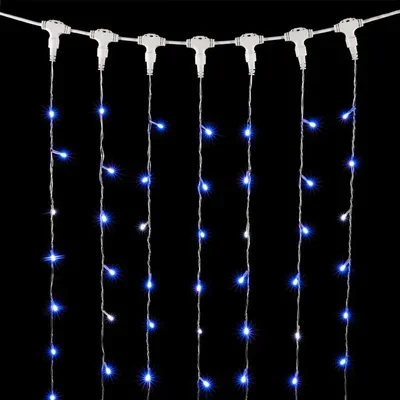 Гирланда Занавес 2 x 2 м Синий с Мерцанием Белого Диода 220В, 400 LED, Провод Прозрачный ПВХ, IP54