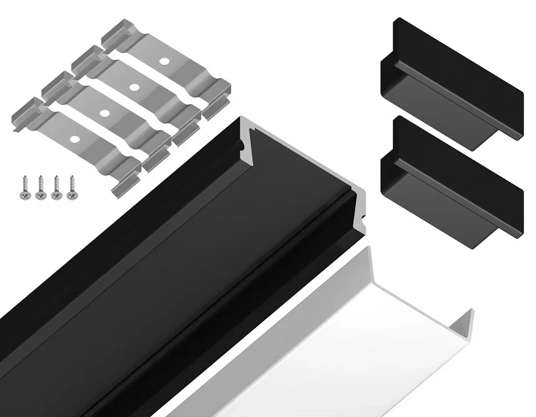 Алюминиевый профиль накладной GP1700BK черный/матовый рассеиватель 2000*15.5*6, 2 заглушки, 4 крепления в комплекте (для ленты до 11мм)